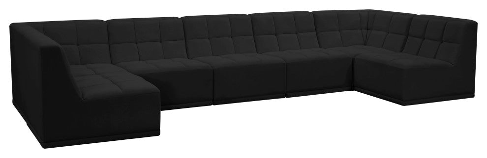 Relax Velvet Upholstered 7-Piece U-Shaped Modular Sectional, Black