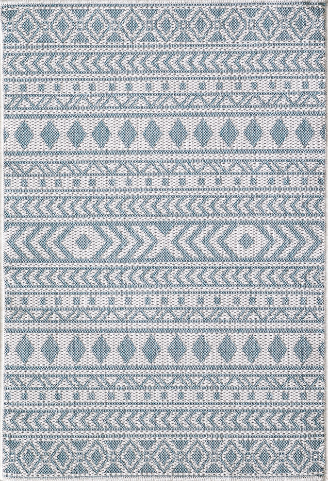 Provo Natura Indoor/Outdoor Coastal Area Rug, Ivory/Aqua, 5'3 X 7'7