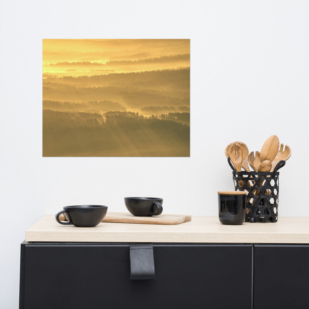 Golden Mist Valley - Hills & Mountain Range Landscape Wall Art Prints, 16" X 20"