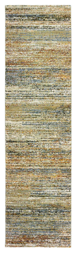 2'X8' Gold And Green Abstract Runner Rug