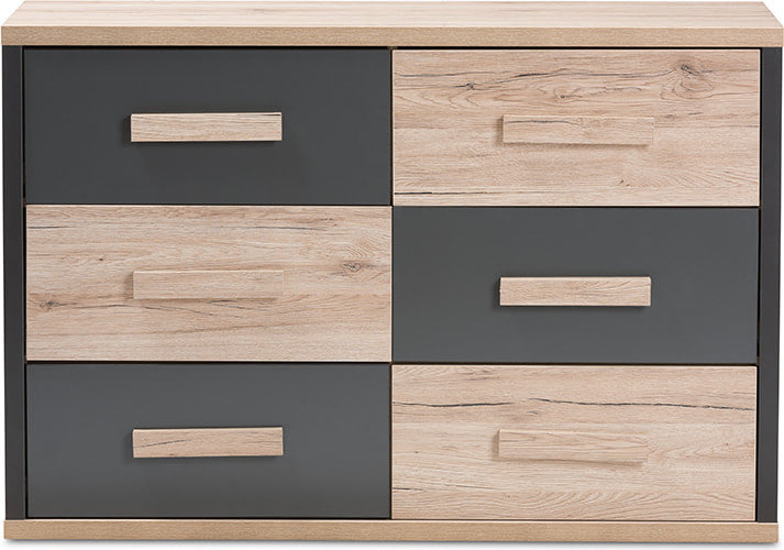 Pandora Modern Dark Gray and Light Brown Two-Tone 6-Drawer Dresser
