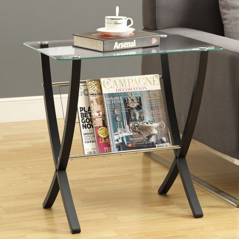HomeRoots 16.25" x 24" x 24.5" CappuccinoClear Metal Particle Board Accent Table