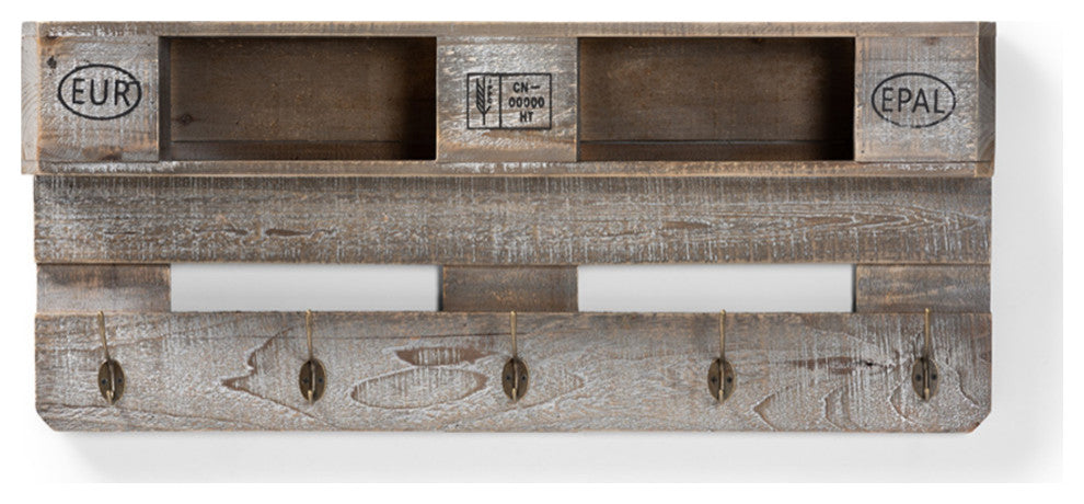 Ferguson Whitewashed Gray Oak Finished Wood Wall Mounted Coat Rack With Shelves