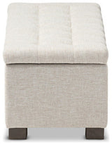 Roanoke Beige Fabric Upholstered Grid-Tufting Storage Ottoman Bench