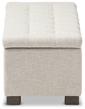 Roanoke Beige Fabric Upholstered Grid-Tufting Storage Ottoman Bench