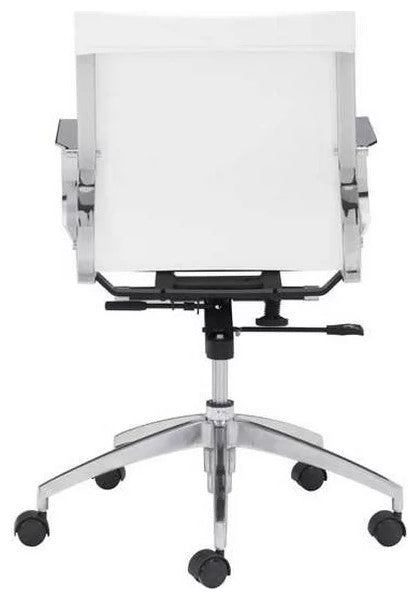 Modern Office Chair, Chrome Frame With Rounded Arms & Faux Leather Seat, White