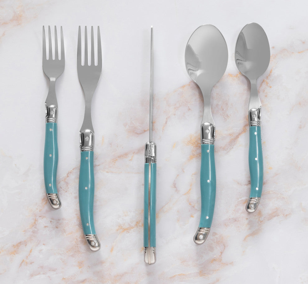 French Home Laguiole 20 Piece Stainless Steel Flatware Service for 4 Aegean Teal