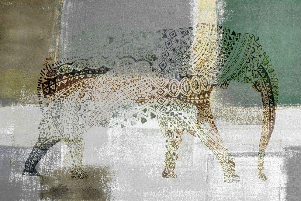 "Decorative Elephant" Painting Print on Wrapped Canvas, 18"x12"