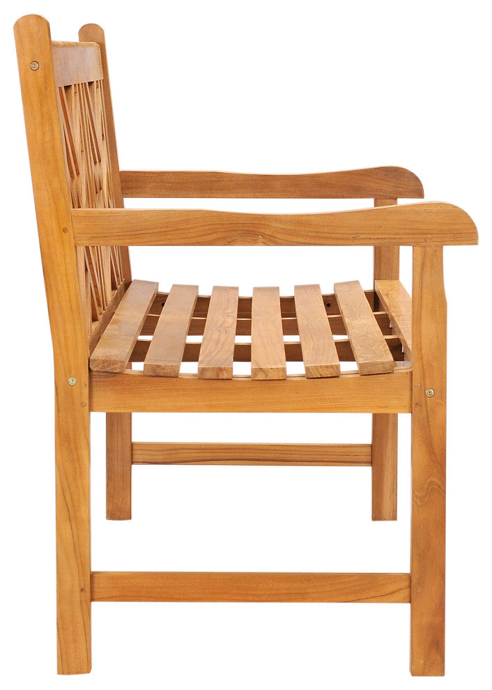 Teak Wood Chippendale Double Outdoor Patio and Garden Bench