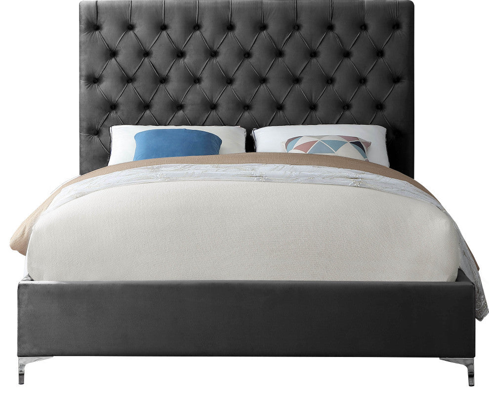 Cruz Velvet Upholstered Bed, Gray, Full