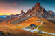 Sunset and Alpine Mountain Pass Landscape Photo Canvas Wall Art Print, 24" X 36"