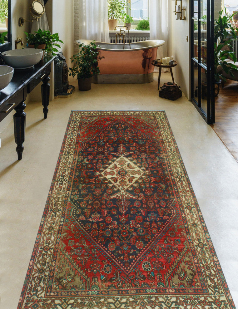 Fine Vintage Distressed Buckley Navy/Ivory Runner, 4'3x9'10