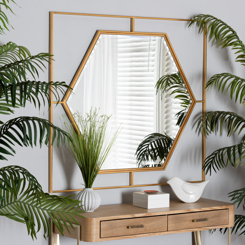Baxton Studio Gates Modern Glam Goldleaf Metal Accent Wall Mirror