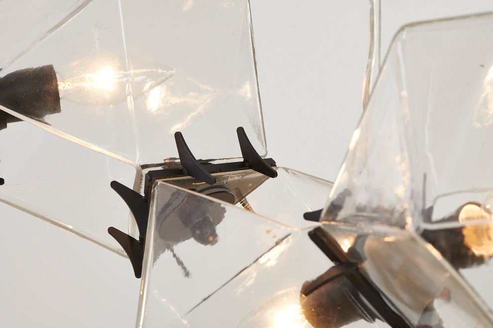 8-Light Black Stainless Steel Chandelier With A Clear Glass Cubed
