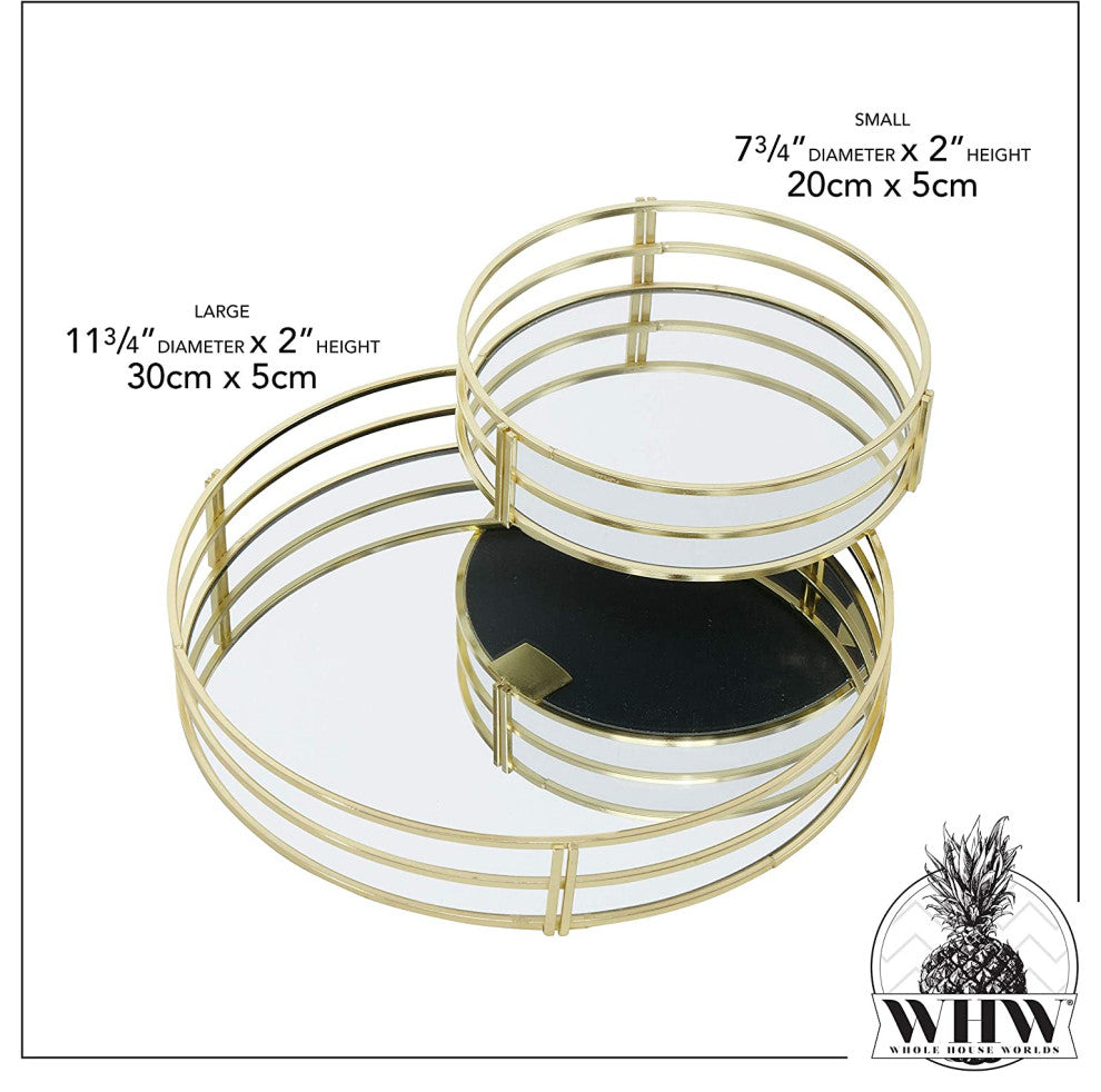 2 Piece Round Mirror Inlay Trays, 11.75 and 7.75 Inches
