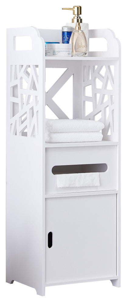 Larie Wood Bathroom Floor Storage Cabinet, White