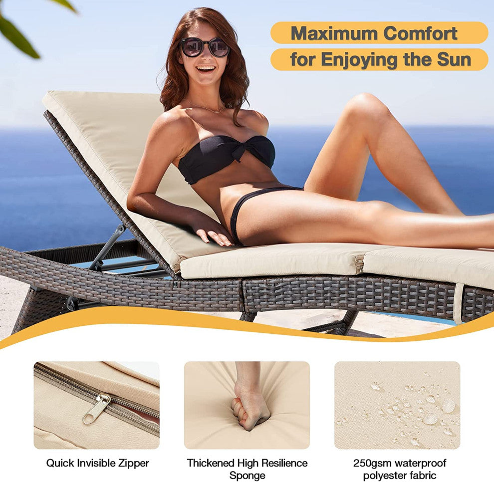 HOMREST Patio Lounge Chair Set of 2 with Adjustable Backrest, Khaki