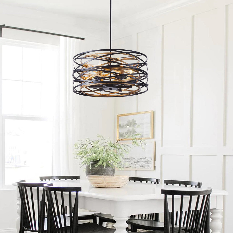 6-Light Vintage Flat Iron Ring Ceiling Light Chandelier Black Bronze Pendant
