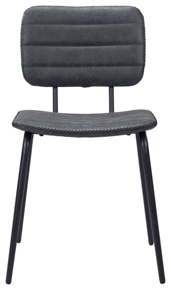 Dining Chair, Set of 2, Faux Vinyl Leather, Steel, Vintage Black, Cafe Bistro
