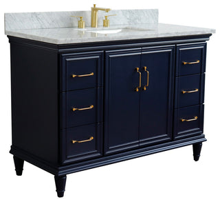 49" Single Sink Vanity, Blue Finish With White Carrara Marble