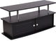 Evanston Black TV Stand With Shelves, Cabinet and Stainless Steel Tubing