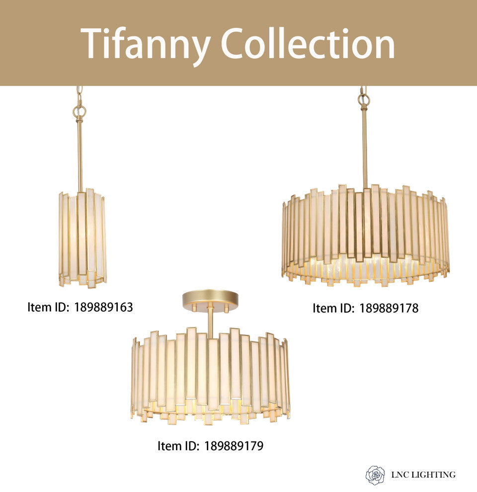 LNC 3-Light Tiffany Glass LED Semi-Flush Mount Light, Matte Gold
