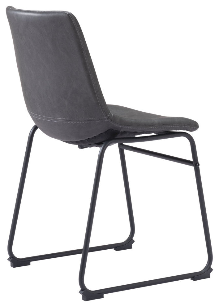Dining Chair, Set of 2, Faux Vinyl Leather, Charcoal, Gray, Black, Industrial