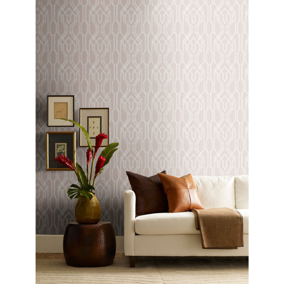 Oriental Lattice Wallpaper, Beige, White