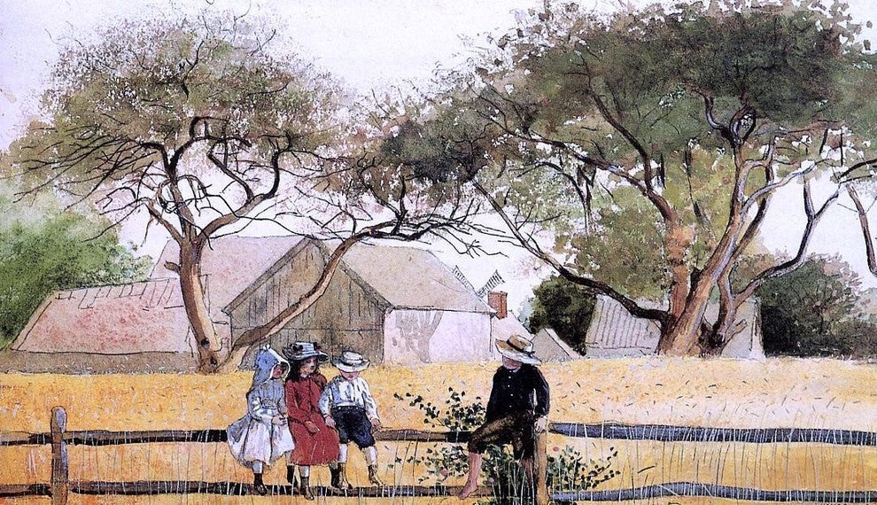 Winslow Homer Children on a Fence, 18"x27" Gallery Wrapped Canvas Print