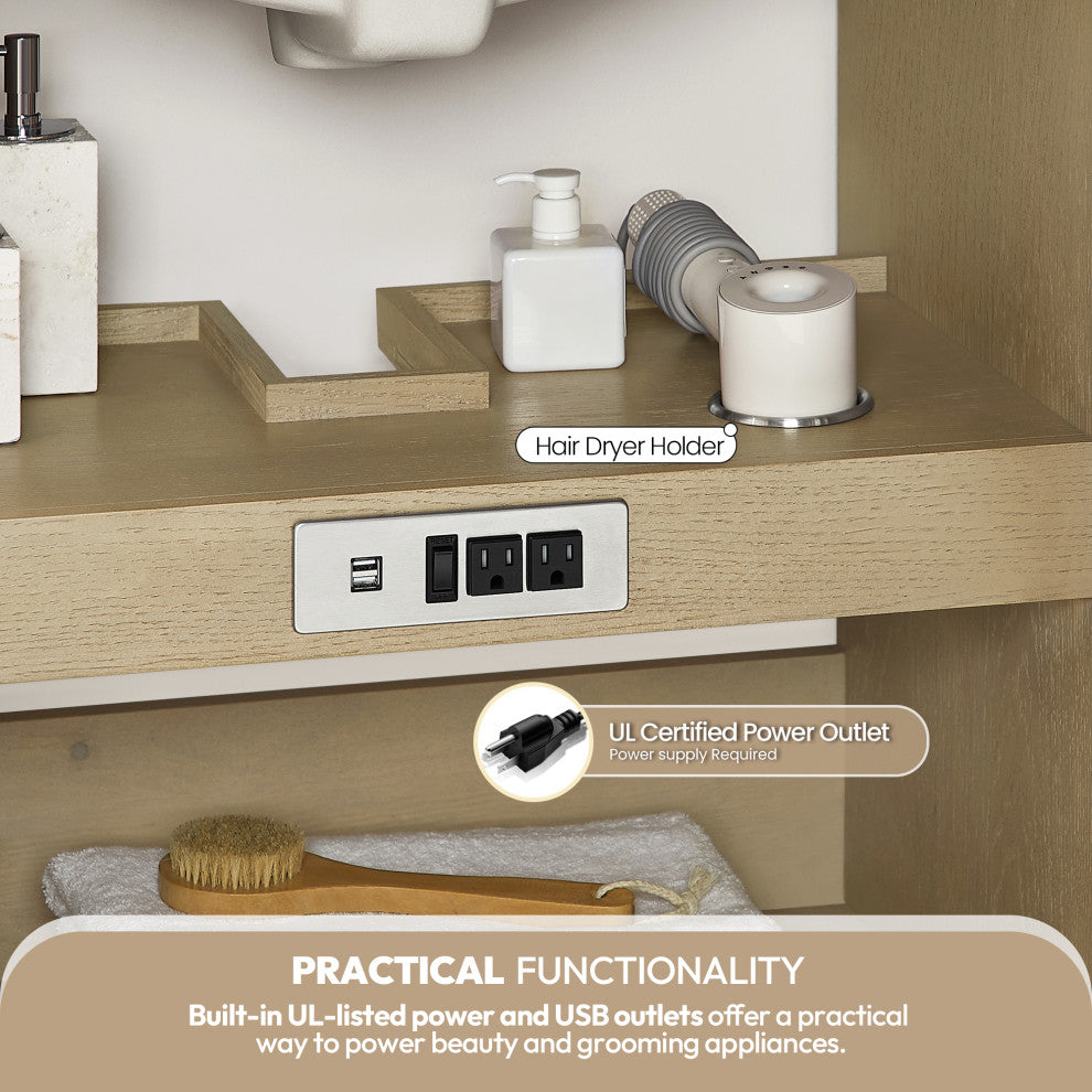 Oza Bath Vanity with Quartz Stone Top, Aged Natural Oak, 48", Single Vanity, No Mirror