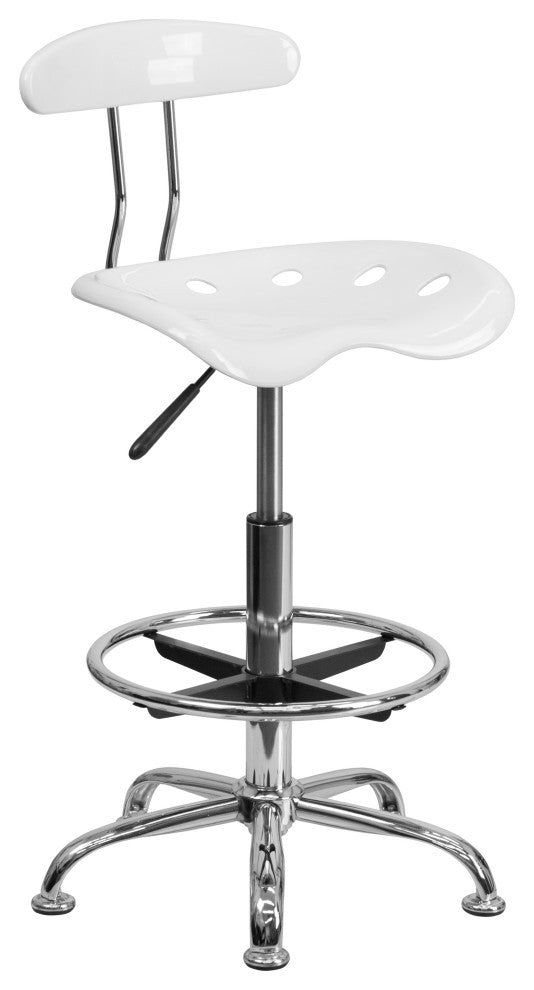 Vibrant White and Chrome Drafting Stool With Tractor Seat