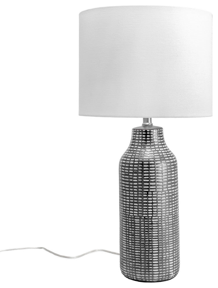 Nuloom Ceramic Linen Shade Black and White Finish On-Off Switch Table Lamp, 26"