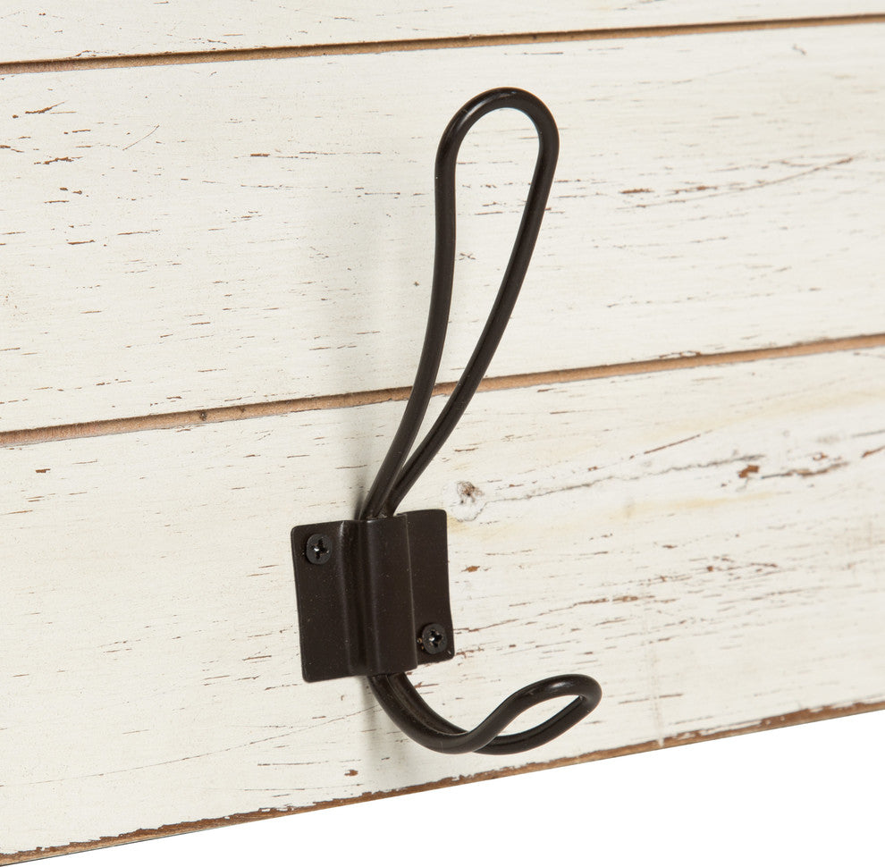 Kate and Laurel Jeran Wood Wall Shelf With 3 Hooks, White