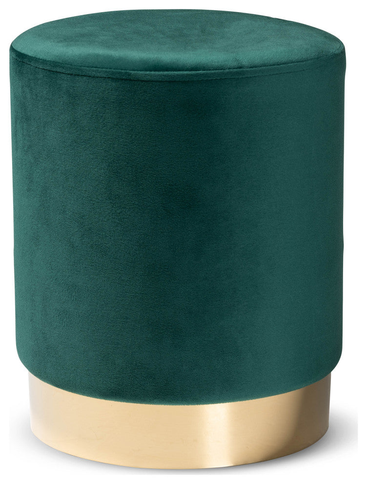 Greaves Glam Velvet Fabric Upholstered Ottoman, Green/Gold