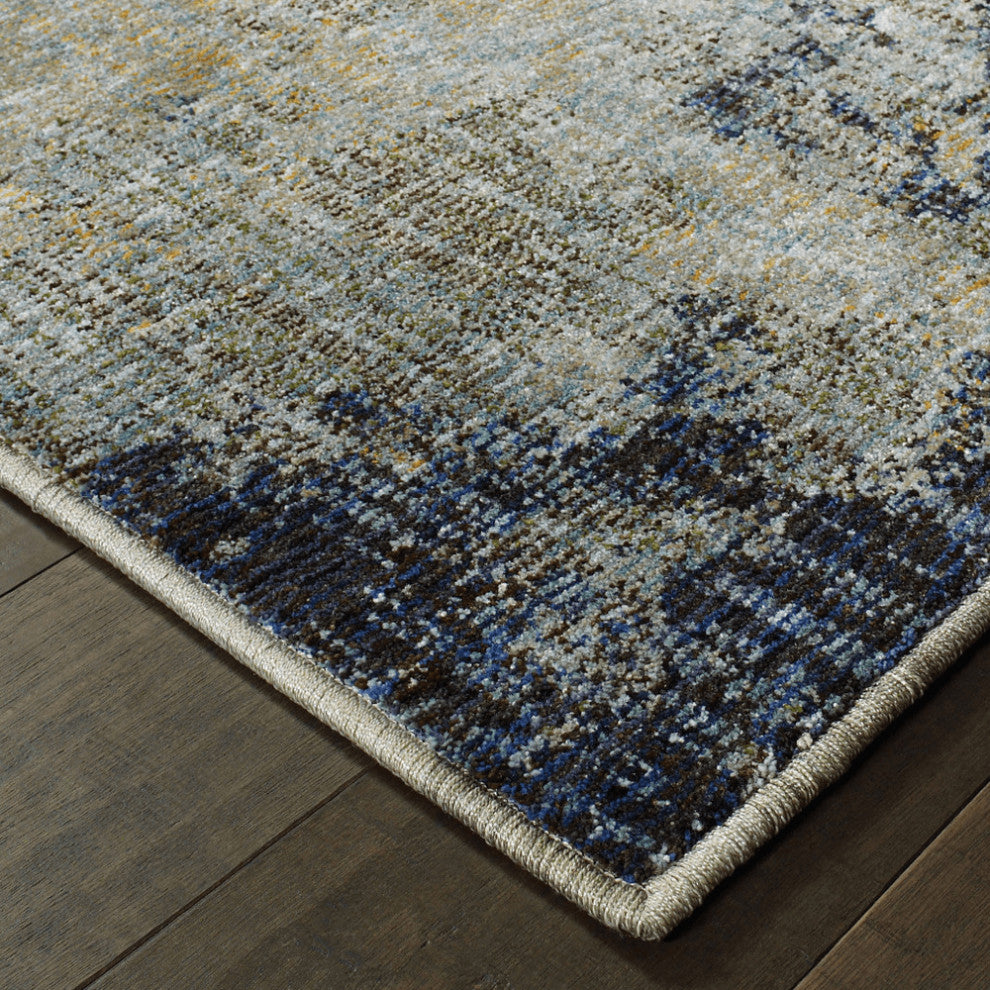 12' Runner Navy and Blue Abstract Power Loom Runner Rug