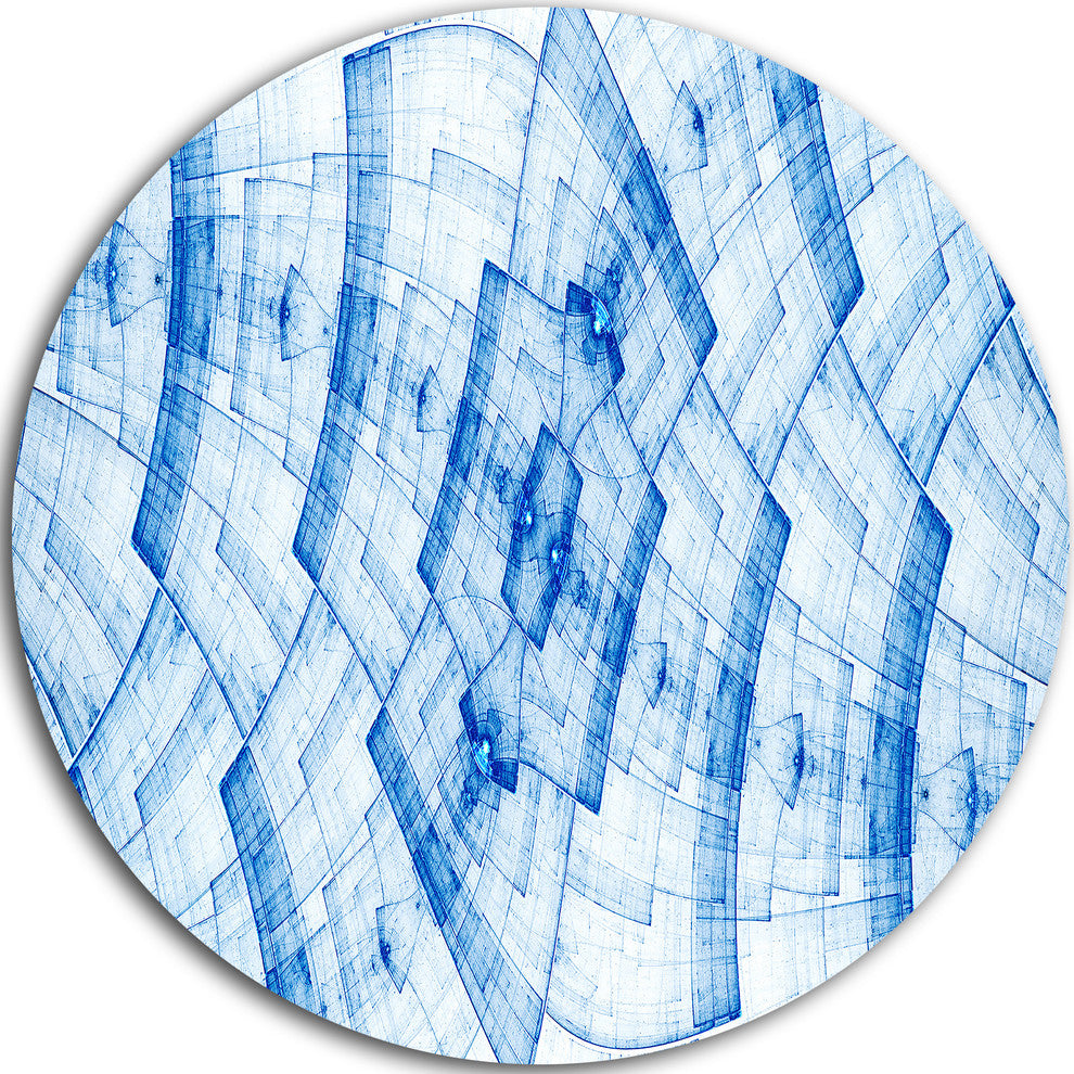 Blue Fractal Flower Pattern Grid, Abstract Disc Metal Wall Art, 11"