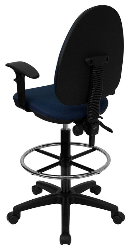Navy Blue Fabric Multifunction Ergonomic Drafting Chairadj. Arms