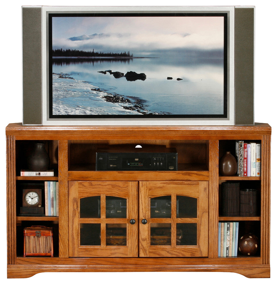 Oak Ridge Thin 55" Tall Corner Entertainment Console, Aqua Oak