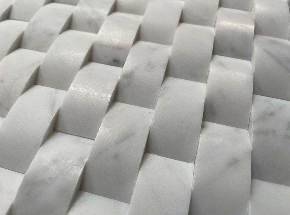 Carrara Marble 3D Cambered 1x2 Arched Mosaic Tile Honed Venato Carrera, 1 sheet