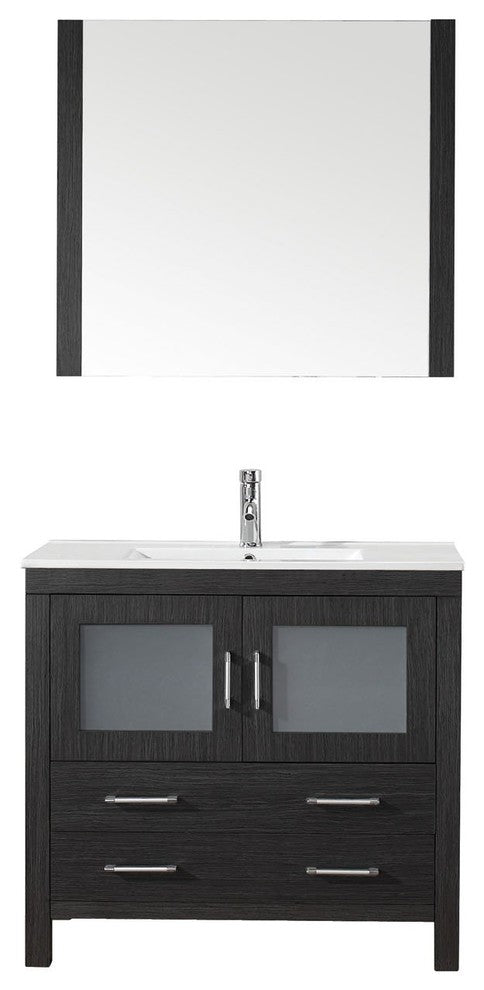 Virtu USA Dior 36" Single Vanity With Square Sink, Zebra Gray, White Ceramic
