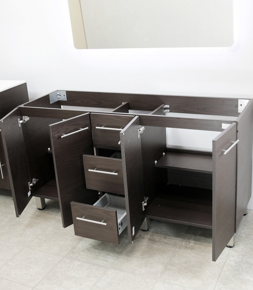 Windbay 60" Free Standing Double Vanity, Brown, White Quartz Under Mount Counter