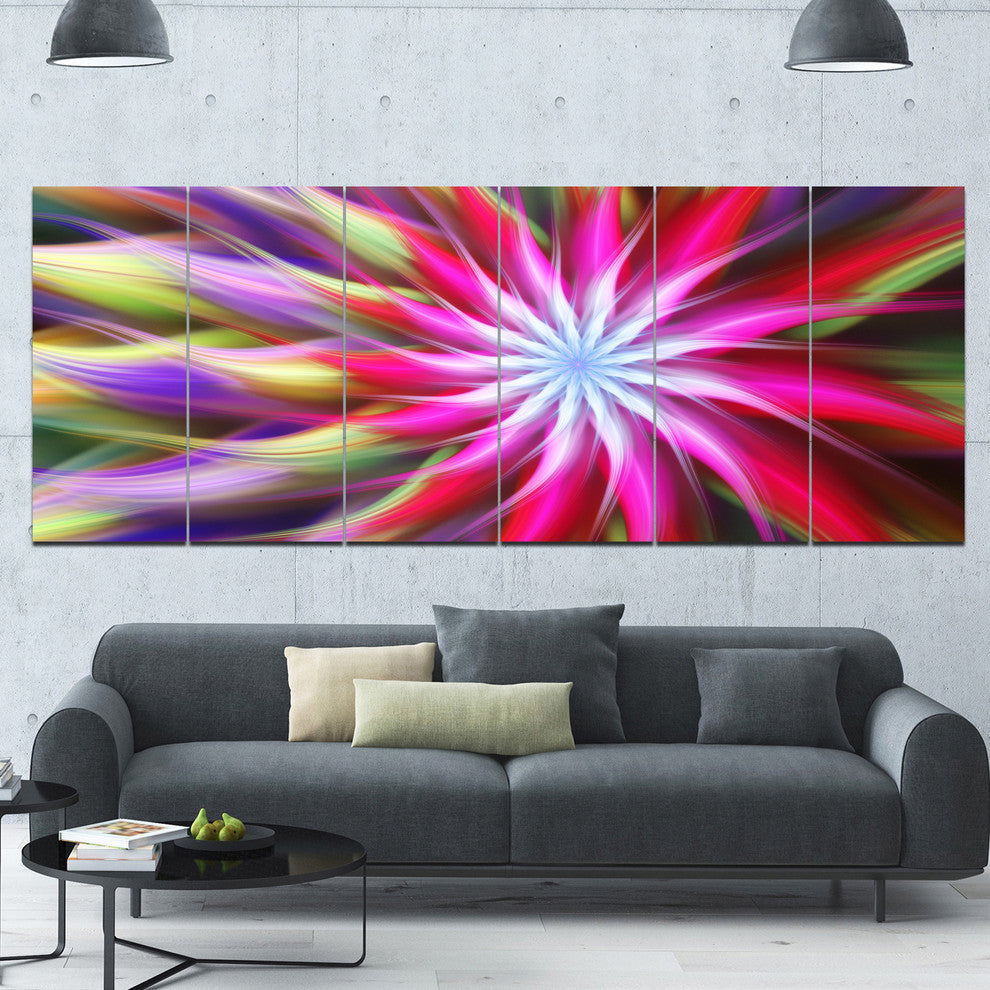 Pink Flower Dance Bright Spiral, Floral Canvas Art Print, 70"x28", 6 Panels