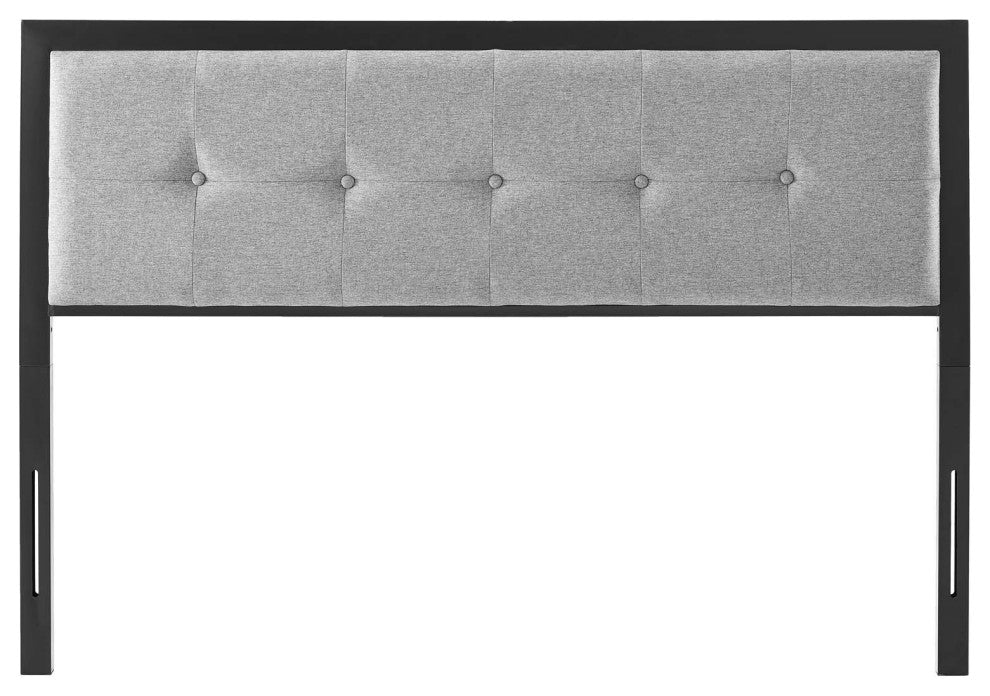 Tufted Headboard, Queen Size, Fabric, Black Gray, Modern Contemporary
