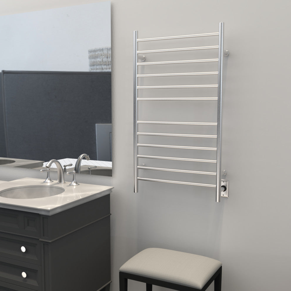 Amba Radiant Large Hardwired Straight Heated Towel Rack, Brushed