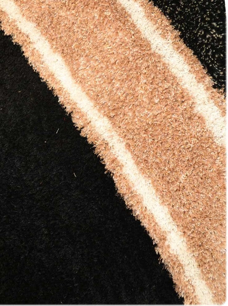 Shaggy Modern Contemporary Hand-Tufted Indian Oriental Area Rug, Black, 5x8'