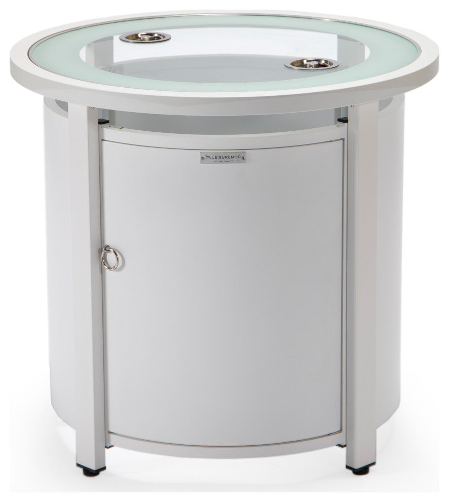 LeisureMod Walbrooke Round Fire Pit Table and Tank Holder, White
