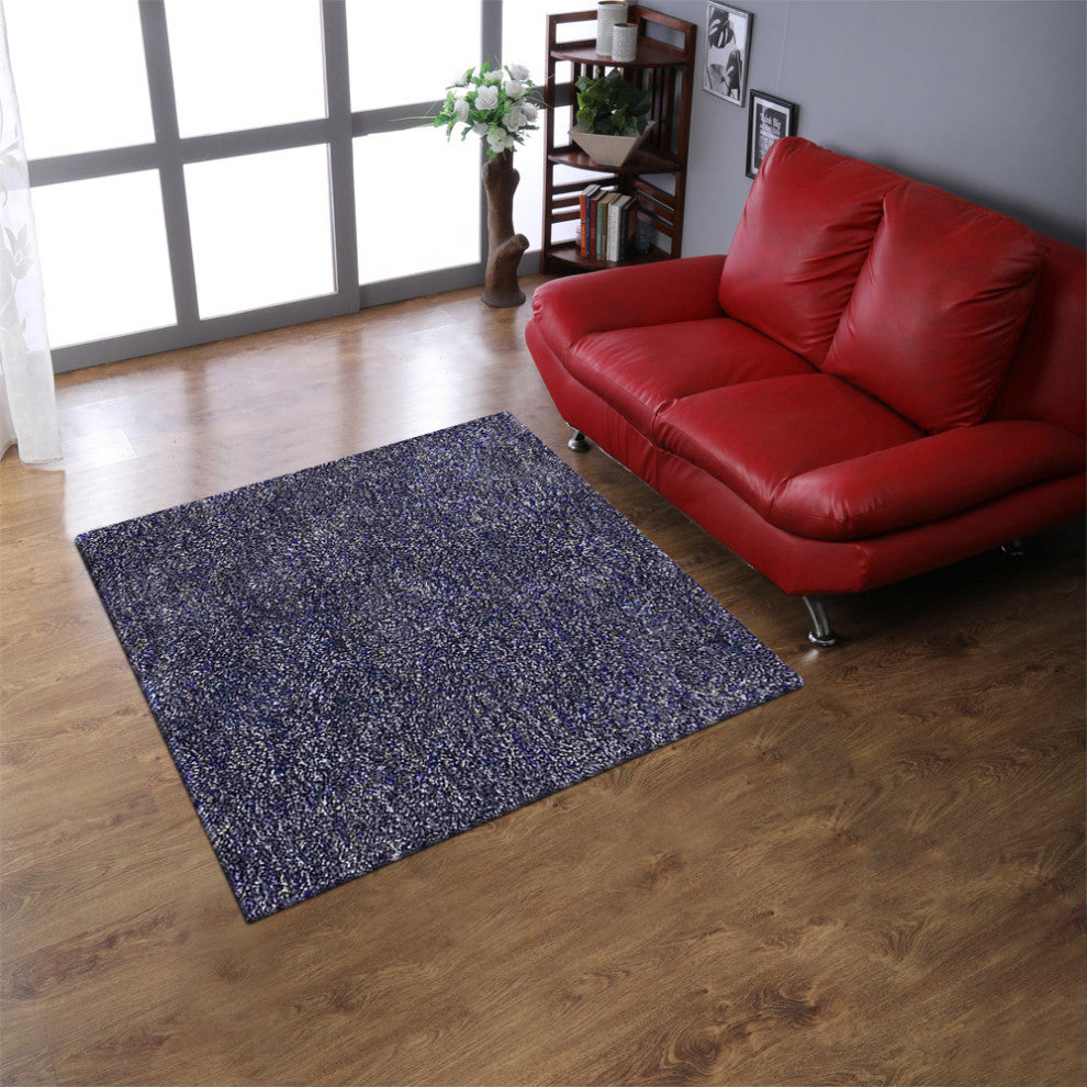 HAND TUFTED SHAG POLYESTER ECO-FRIENDLY AREA RUGS, Blue&White Color, Solid