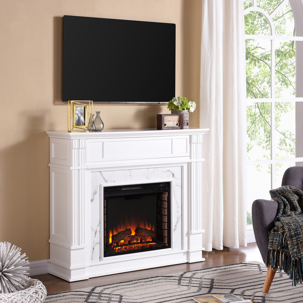 Aragon Faux Cararra Marble Media Fireplace, Electric