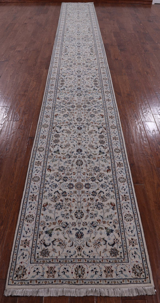 2' 6" X 19' 10" Runner Hand Knotted Persian Nain Wool and Silk Rug Q4518