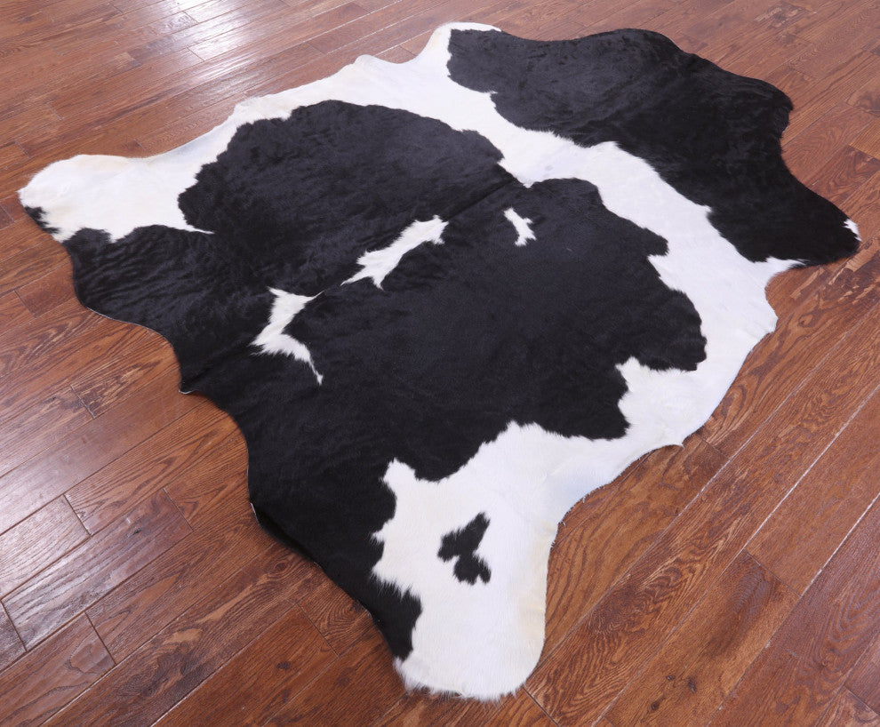 7' 0" X 6' 5" Black and White Natural Cowhide Rug C2424